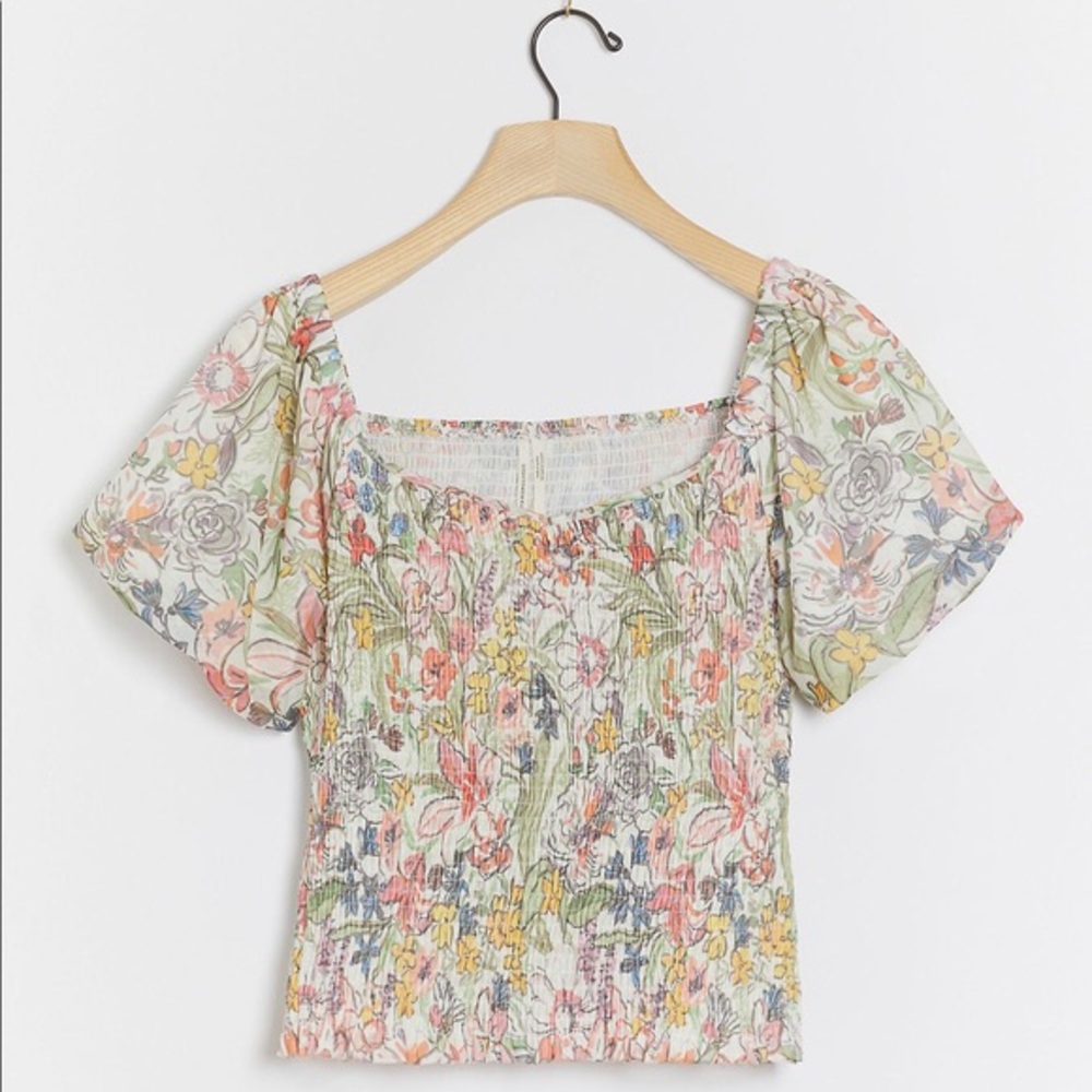 Anthropologie Floral Smocked Top - Multicolor